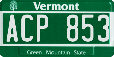 VT license plate ACP853