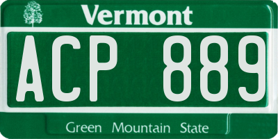 VT license plate ACP889