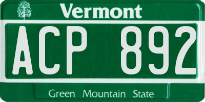 VT license plate ACP892