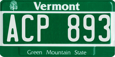 VT license plate ACP893