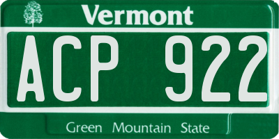 VT license plate ACP922