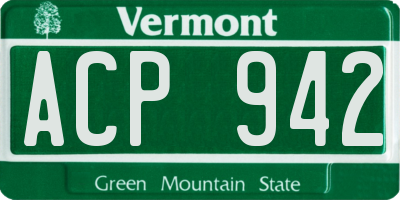 VT license plate ACP942
