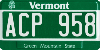 VT license plate ACP958