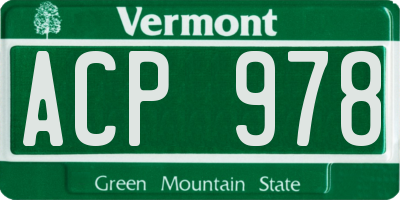 VT license plate ACP978