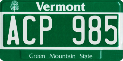 VT license plate ACP985