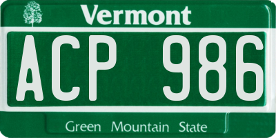 VT license plate ACP986