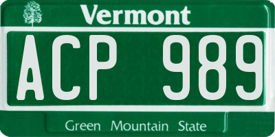 VT license plate ACP989