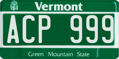 VT license plate ACP999