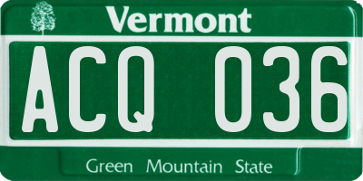 VT license plate ACQ036