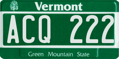 VT license plate ACQ222