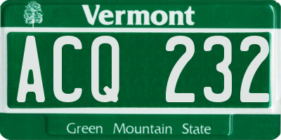VT license plate ACQ232