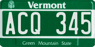VT license plate ACQ345