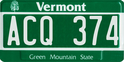 VT license plate ACQ374