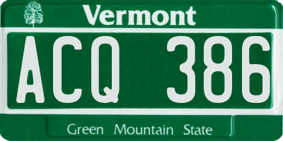 VT license plate ACQ386