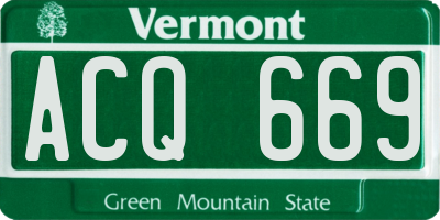 VT license plate ACQ669