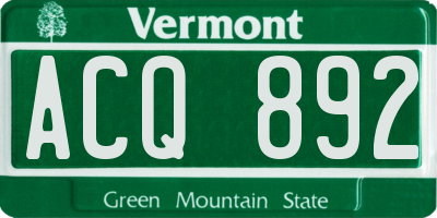 VT license plate ACQ892