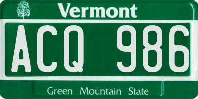 VT license plate ACQ986