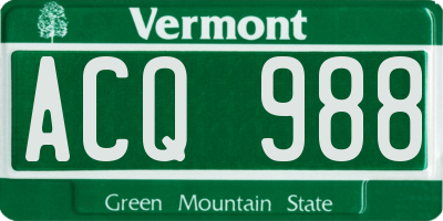 VT license plate ACQ988