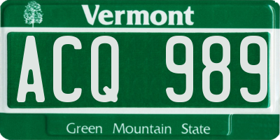 VT license plate ACQ989