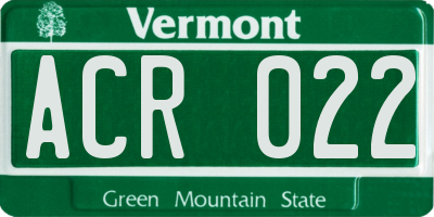 VT license plate ACR022