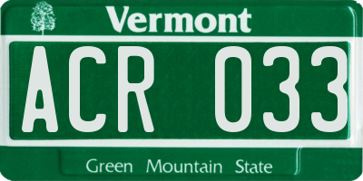 VT license plate ACR033