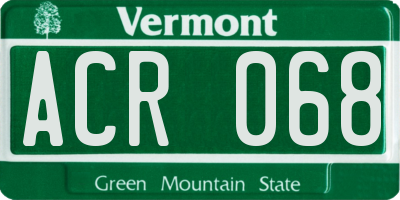 VT license plate ACR068