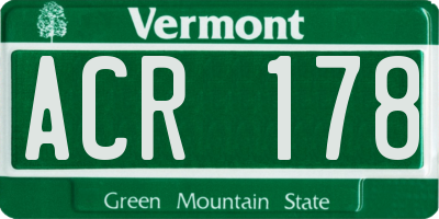 VT license plate ACR178
