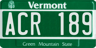 VT license plate ACR189