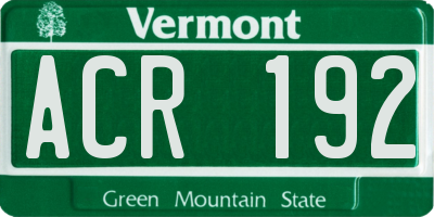 VT license plate ACR192