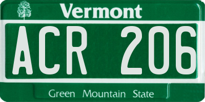 VT license plate ACR206