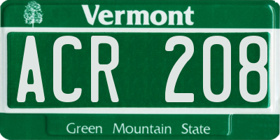 VT license plate ACR208