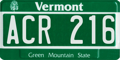 VT license plate ACR216