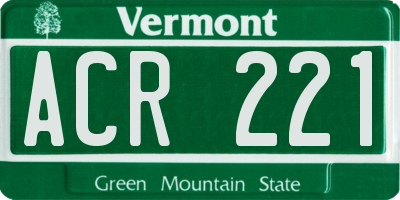 VT license plate ACR221