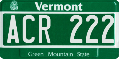 VT license plate ACR222