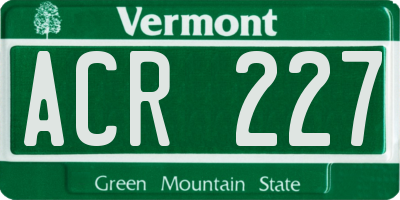 VT license plate ACR227