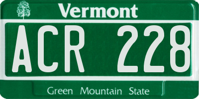 VT license plate ACR228