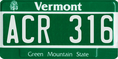 VT license plate ACR316