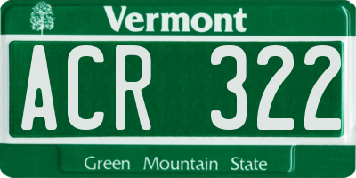 VT license plate ACR322
