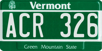 VT license plate ACR326
