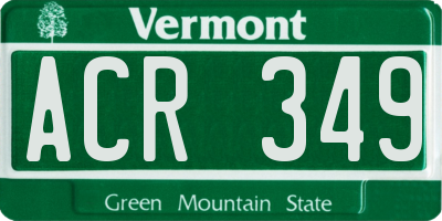 VT license plate ACR349