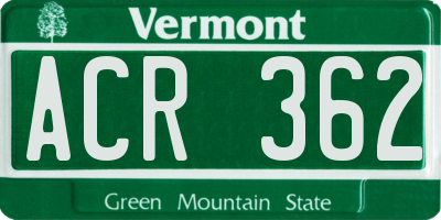 VT license plate ACR362