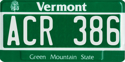 VT license plate ACR386
