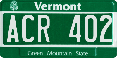 VT license plate ACR402