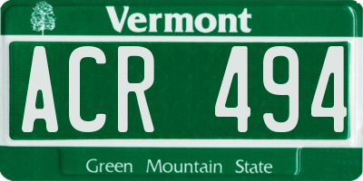 VT license plate ACR494