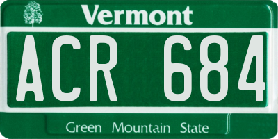 VT license plate ACR684