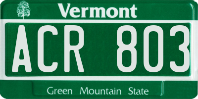 VT license plate ACR803