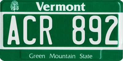 VT license plate ACR892