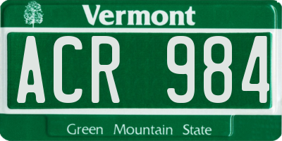 VT license plate ACR984
