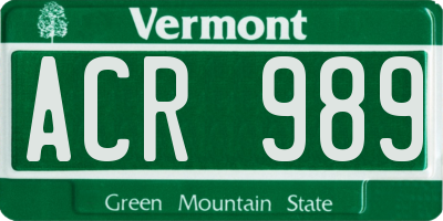 VT license plate ACR989