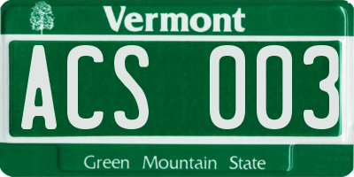 VT license plate ACS003